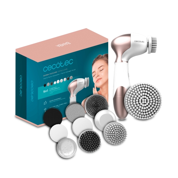 Cecotec Bamba FaceCare TotalClean Cepillo Inalambrico 9 en 1 - Cuidado Facial - Giro 360º - Ergonomico - Limas y Esponjas Surtidas - Bolsa de Viaje - Mango Antideslizante - Cerdas Suaves - C
