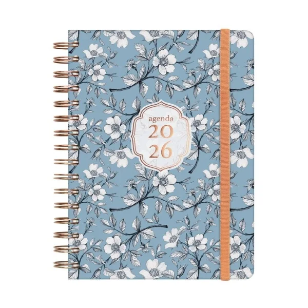 Finocam You Agenda de Espiral - Anual 2026 - Planificador - Cierre de Goma - Formato E10 - 180x30x220mm - 1 Dia por Pagina - Tematica de Flores