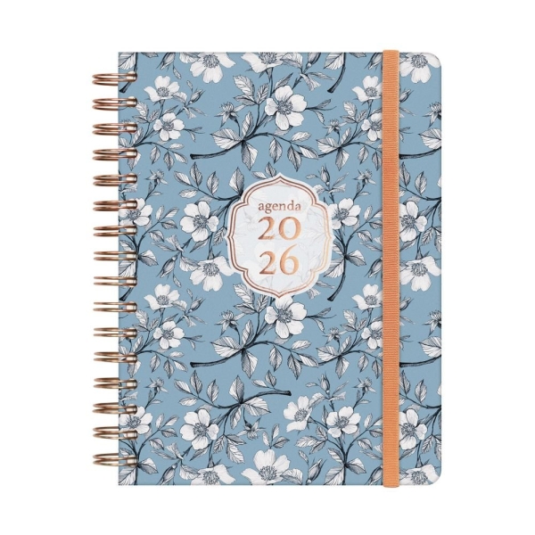 Finocam You Agenda de Espiral - Anual 2026 - Planificador - Cierre de Goma - Formato E10 - 180x30x220mm - 1 Dia por Pagina - Tematica de Flores