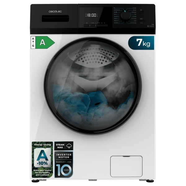 Cecotec Bolero Dresscode 7410 Inverter A Lavadora de Carga Frontal - 7kg - Centrifugado 1200rpm - Temperatura Regulable - Seguro Infantil - Motor Inverter - Inicio Programable - Color Blanco