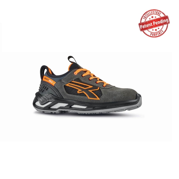 Upower Ryder S ESD Calzado de Seguridad Bajos - Talla 35 - Parte Superior de Nailon Ultraflexible y Gamuza Suave, Puntera de Aluminio, Suela Antideslizante, Proteccion S1PS FO SR - Color Gris/Naranja