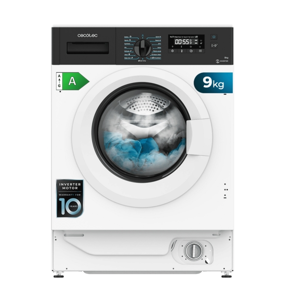 Cecotec Bolero dresscode 940 BI Inverter A Lavadora Integrable - Capacidad 9kg - Velocidad 1350rpm - Pantalla LED - Display LED - Motor Inverter - 16 Programas - Color Blanco y Negro