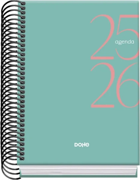 Dohe System Agenda Escolar 25/26 Espiral A6 - Dia Pagina - Papel 70g/m2 - Cubierta de Carton Plastificado - Color Verde