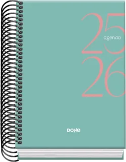 Dohe System Agenda Escolar 25/26 Espiral A6 - Dia Pagina - Papel 70g/m2 - Cubierta de Carton Plastificado - Color Verde