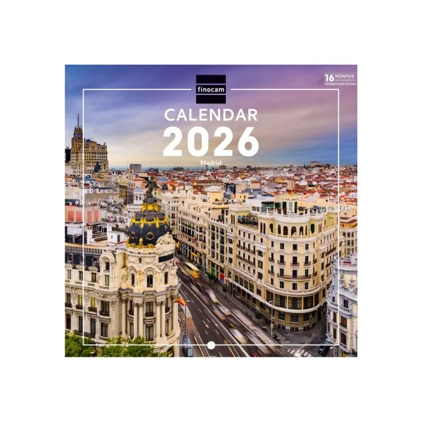 Finocam Calendario de Pared Internacional - Anual 2026 - Imagenes Variadas - 191x5x185mm - Tematica de Madrid
