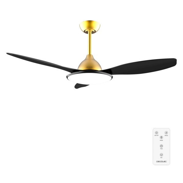 Cecotec EnergySilence 4800 Light GoldBlack Ventilador de Techo con 3 Aspas y Luz Integrada - 35W - Diametro de 48" - LED de 36W - Temporizador - 6 Velocidades - Modo Invierno - Color Dorado