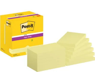 Post-It Super Sticky Pack de 12 Blocs de 90 Notas Adhesivas Reposicionables - Forma Rectangular - 76x127mm - Color Amarillo Claro