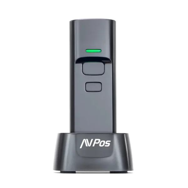 AVPos BT03 Lector de Codigos Portatil - Códigos 1D, 2D y QR - USB, Wireless 2.4 y Bluetooth - 1100mAh - Base Incluida - Color Negro