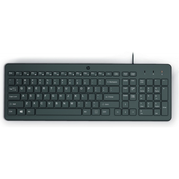HP 150 Teclado USB - Patas Ajustables - Indicadores LED (Num/Caps) - Fabricado con Plastico Reciclado - Color Negro