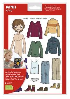 Apli Bolsa de Gomets Tematicos Vestirse Niño - 35 Gomets - Adhesivo Removible - Desarrollados con Educadores - Normas EN-71 y FSC - Adhesivo Base Agua - Libre de Disolventes - ECF - 100% Rec
