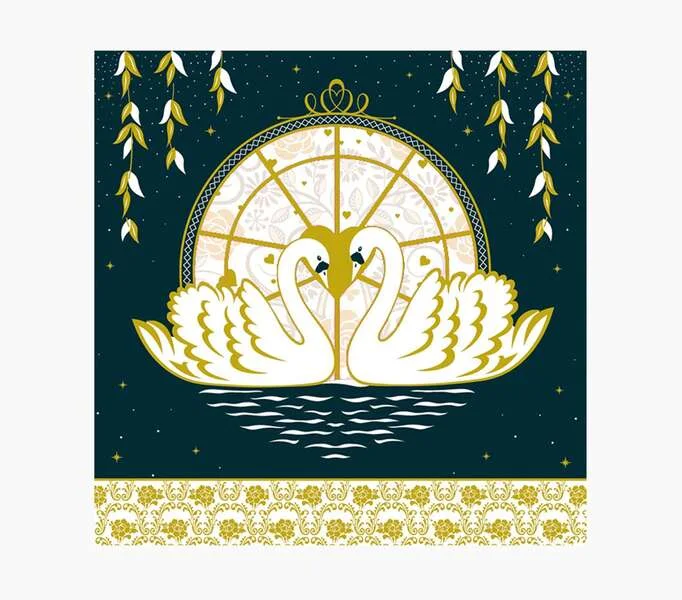 Pictura Tarjeta Arabesque - 16x16cm - Tematica Cisnes - Tarjeta Triptica - Incluye Sobre Blanco - Papel con Certificacion FSC