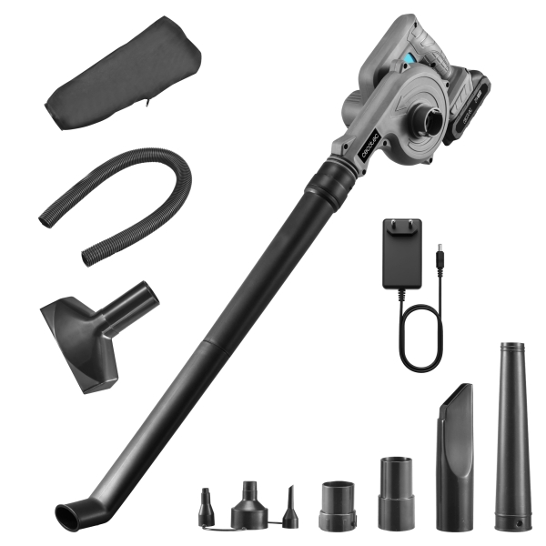 Cecotec AirForce 2120 FreeMove Soplador de Hojas Inalambrico - Bateria 21V 2Ah - Incluye Accesorios - Multifuncion - Velocidad hasta 200km/h - Color Gris