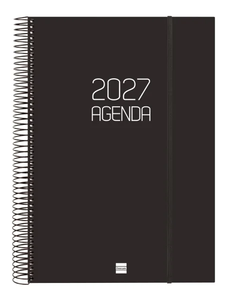 Finocam Espiral Basics Opaque Agenda - Anual 2027 - 1 Dia por Pagina - Formato E40 - 210x297mm - Espiral - Tapa de Polipropileno - Esquinas Microperforadas - Papel de 70g/m2 - Color Negro