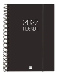 Finocam Espiral Basics Opaque Agenda - Anual 2027 - 1 Dia por Pagina - Formato E40 - 210x297mm - Espiral - Tapa de Polipropileno - Esquinas Microperforadas - Papel de 70g/m2 - Color Negro