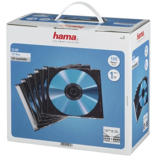 Hama Pack de 100 Cajas Vacias para CD/DVD - Poliestireno - 12.5x14.2x0.52cm - Color Negro