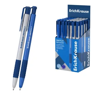 ErichKrause Switch Matic and Grip Boligrafo Retractil - Modelos Surtidos - Trazo 0.28mm - Zona de Agarre de Goma - Color Azul · Pack de 50 uds.