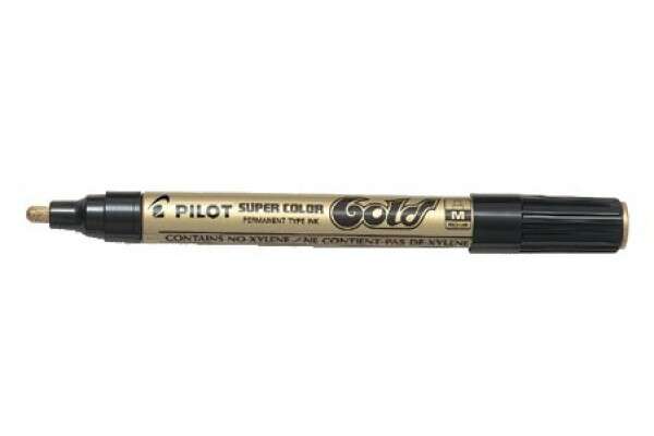 Pilot Super Color Rotulador Permanente Medio - Punta de 4,5mm de Poliacetal - Tinta muy Densa y Opaca - Cuerpo Metalico - Color Oro · Pack de 12 uds.