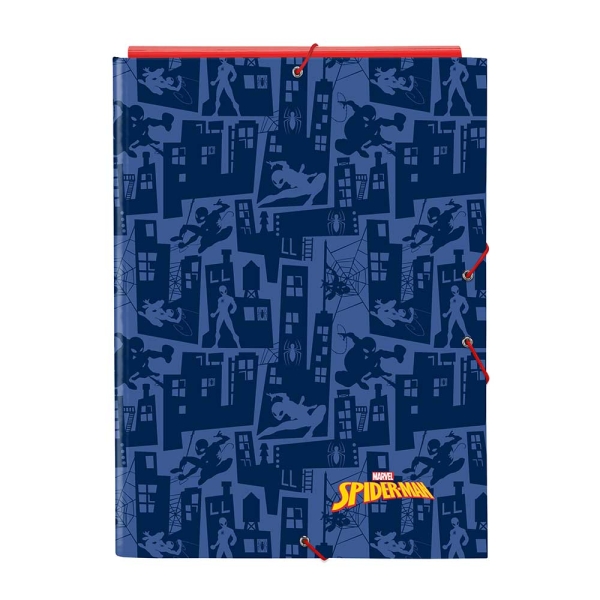 Safta Spider-Man Carpeta con 3 Solapas - Tapas Duras Forradas - Formato Folio - Cierre con Gomas - 260x25x335mm - Color Azul Marino