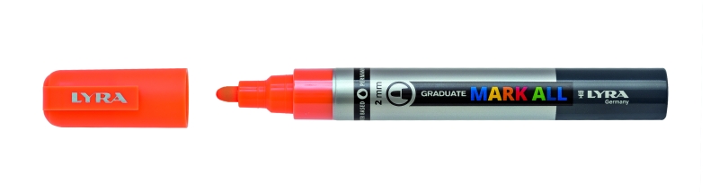Lyra Mark All Rotulador Permanente - Multisuperficie - Punta Redonda - 2mm - Color Naranja Neon · Pack de 6 uds.