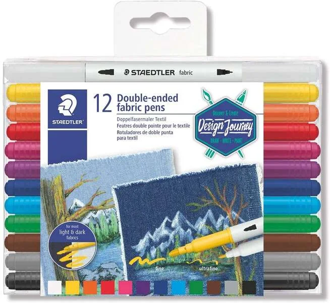 Staedtler 3190 Pack de 12 Rotuladores de Doble Punta para Textil - Colores Surtidos