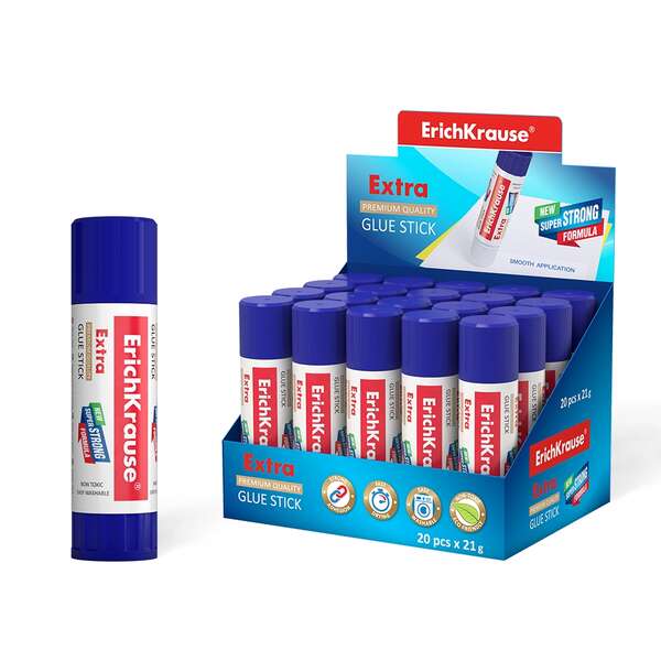 Erichkrause Pegamento en Barra Extra 21gr - Formula Super Fuerte - Consumo Economico - Adhesion Rapida y Fiable - Facil de Lavar con Agua - No Toxico - Color Blanco · Pack de 20 uds.