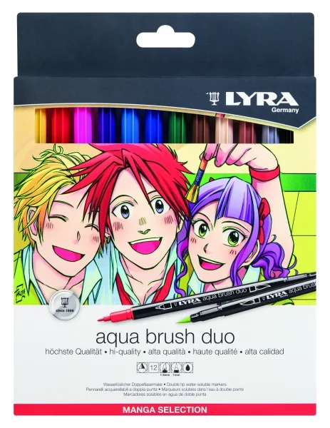 Lyra Aqua Brush Duo Manga Pack de 12 Rotuladores de Pincel - Redondo - Doble Punta - Pincel y Punta Fina - Colores Surtidos