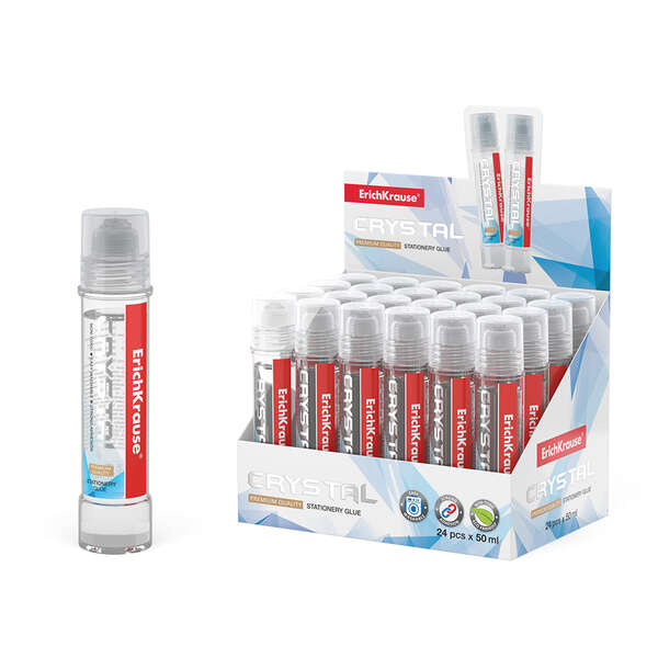 Erichkrause Crystal - Pegamento de Oficina de Alta Transparencia - Aplicador de Silicona Suave - No Toxico - Resistente al Frio - Color Transparente · Pack de 24 uds.
