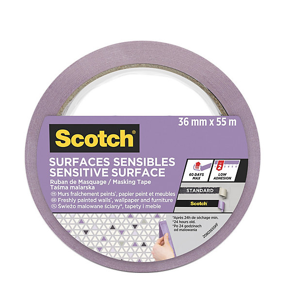 Scotch Expositor Dispensador de 32 Rollos de Cinta de Enmascarar - 36mm x 41m - Superficies Delicadas - Color Morado · Pack de 32 uds.