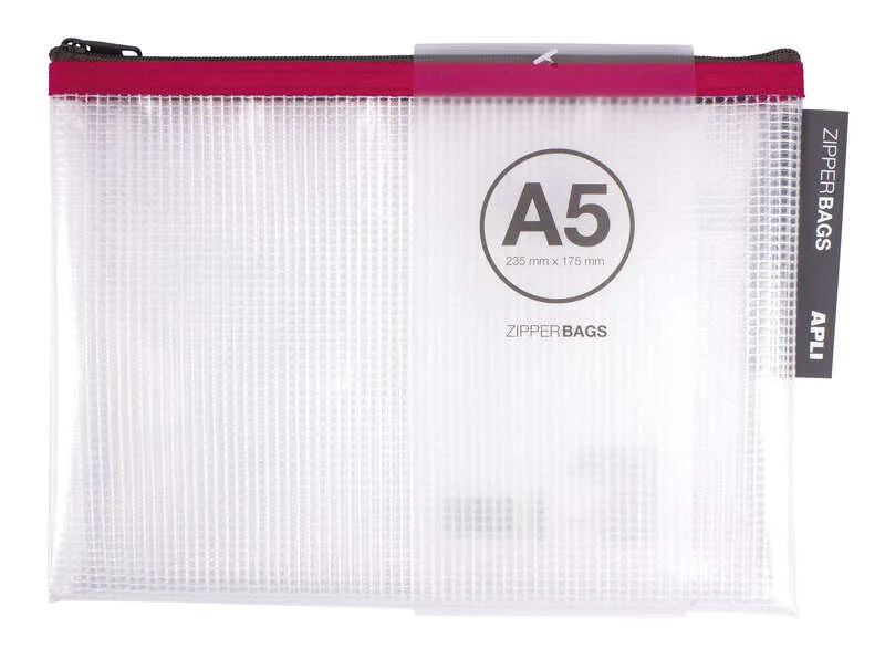 Apli Sobres Porta-Todo de Goma Eva Transparente - Tamaño A5 (235x175mm) - Suaves, Resistentes y Duraderos - Cierre de Cremallera - Colores Surtidos · Pack de 20 uds.