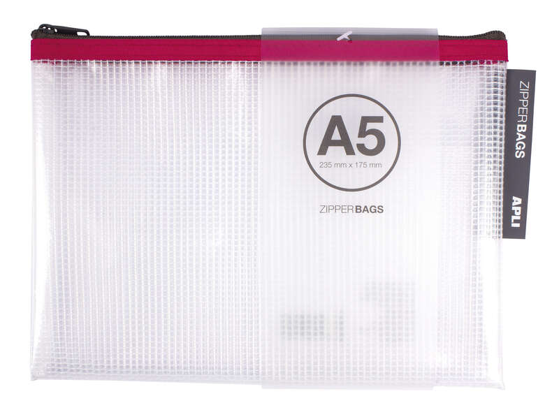 Apli Sobres Porta-Todo de Goma Eva Transparente - Tamaño A5 (235x175mm) - Suaves, Resistentes y Duraderos - Cierre de Cremallera - Colores Surtidos · Pack de 20 uds.
