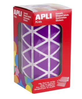 Apli Gomets Triangulares Lila 20x20x20mm - 59 Hojas Pretroqueladas - 2832 Gomets por Rollo - Ideal para Escuelas y Talleres Infantiles - Desarrolla Habilidades y Capacidades - Cumple Normas