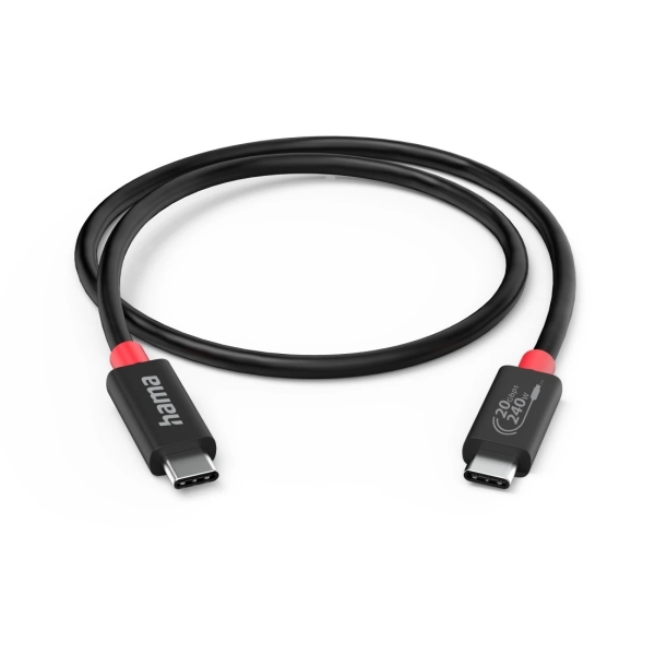 Hama Essential Cable USB-C Macho - Potencia Maxima 240W - Longitud 2m - Velocidad hasta 20Gbps - Blindaje Doble - Color Negro