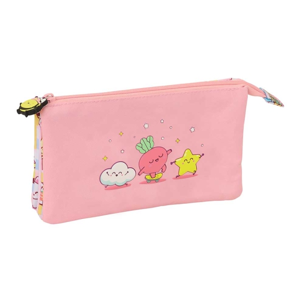 Safta Mr. Wonderful Comic Portatodo - 3 Compartimentos con Cremallera - Bolsillo Interior Central - 22x12x3cm - Color Rosa