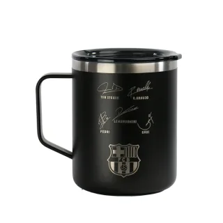Safta F.C.Barcelona Taza Acero Inoxidable 400mL - Doble Pared - Base de Silicona - Acero Inoxidable - Tapa y Asa - 12H Caliente / 24H Frio - 10.7x8.4x8.4cm - Color Negro