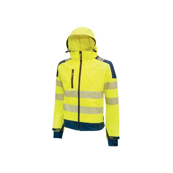 Upower Miky Chaqueta Softshell - Talla 2XL - Transpirable, Elastica, Cortaviento, Repelente al Agua, Capucha Desmontable, Bolsillos con Cremallera, Detalles Reflectantes, Proteccion DPI2 - C