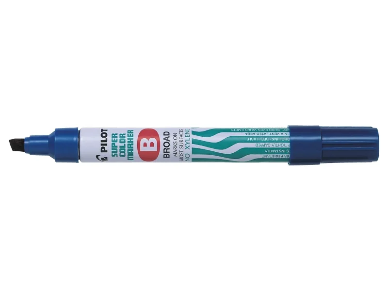 Pilot Super Color Rotulador Permanente Multisuperficie - Punta Biselada de Fibra - Tinta Base Alcohol Libre de Xileno - Cuerpo Metalico - Color Azul · Pack de 12 uds.