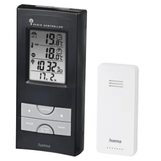 Hama Ews-165 Estacion Meteorologica - Reloj - Prevision Meteorologica - Sensor Exterior - Radiofrecuencia - Termometro - Higrometro - 7.9x3x16.5cm - Color Negro