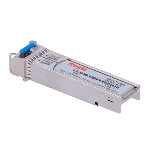Ruijie GE-SFP-LX20-SM1310-BIDI Modulo Transceptor SFP - 1000Base-LX - Fibra Optica hasta 20km - Bidireccional - Conector LC - Transmision a 1550nm y Recepcion a 1310nm - Color Acero