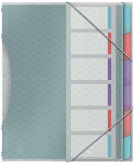 Esselte Colour'Breeze Clasificador con 6 Pestañas Multicolor - Para Formato A4 - 3 Solapas en la Contraportada - Polpropileno en Relieve - Cierre con Goma Elastica - Color Translucido