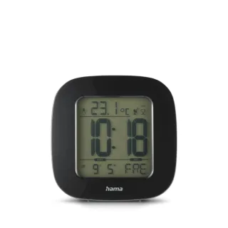 Hama Rc 45 Radio Reloj Despertador - Pantalla Digital - Termometro - Funcion de Repeticion de Alarma - Zona Horaria Ajustable - 7.8x4x7.8cm - Color Negro