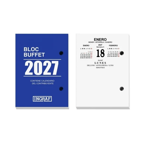 Ingraf Bloque Bufete Anual - 2 Perforaciones - Calendario Contribuyente - Papel de 70 gr/m² - Impreso a 2 Colores