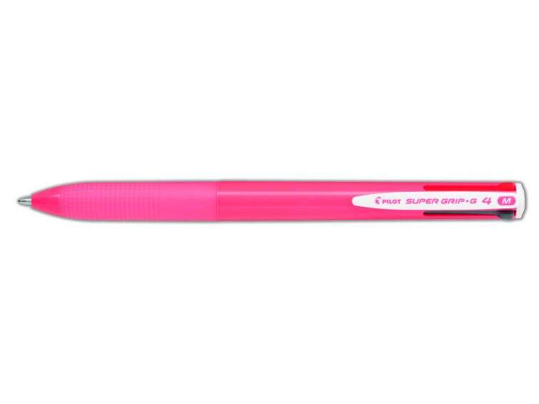 Pilot Boligrafo de Bola Retractil Super Grip G4 - 4 Colores - Punta 1.0mm - Trazo 0.27mm - Cuerpo Rosa · Pack de 12 uds.