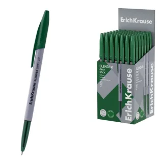 ErichKrause Slender Stick Grey Boligrafo con Capuchon - Punta de Aguja 0.7mm - Cuerpo Opaco Gris - Trazo 0.26mm - Tinta de Baja Viscosidad - Tapa Ventilada - Color Verde · Pack de 50 uds.