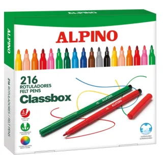 Alpino Pack Economy con 216 Rotuladores de Colores - Punta de 3mm - Superlavables y Brillantes - Uso Escolar - Desarrolla la Creatividad - Colores Surtidos