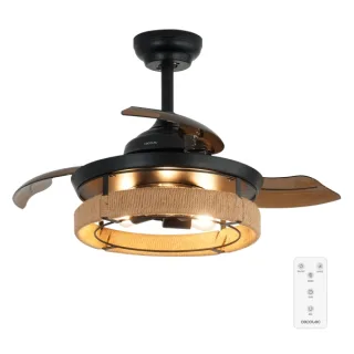 Cecotec EnergySilence Aero 3600 Invisible Natural Design Ventilador de Techo con 3 Aspas Retractiles - 25W - 6 Velocidades - Temporizador - Tulipa Natural con Cuerda - Modo Invierno - Color