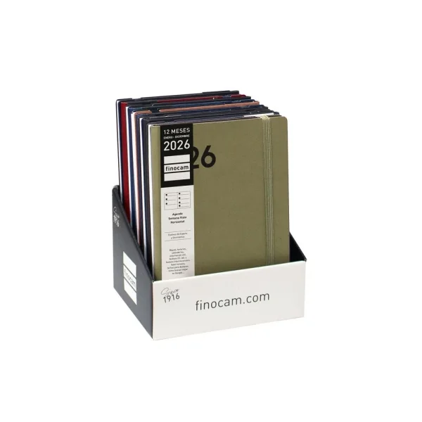 Finocam Dynamic Mara Expositor con 10 Agendas Surtidas - Anual 2026 - Tapa Blanda - Cierre con Goma Elastica - Formato Y10 - Semana Vista Horizontal - Color Surtidos