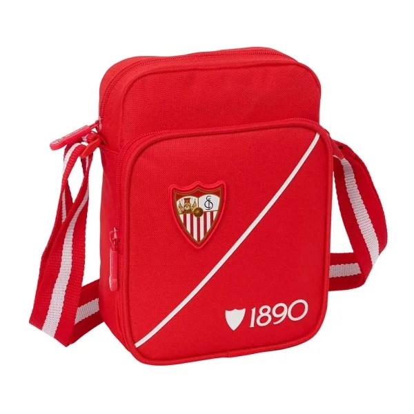 Safta Sevilla FC Bolsito con Bandolera Ajustable - Cierre con Cremallera - Compartimento Trasero con Velcro - Bolsillo Frontal - 16x22x6cm - Color Rojo