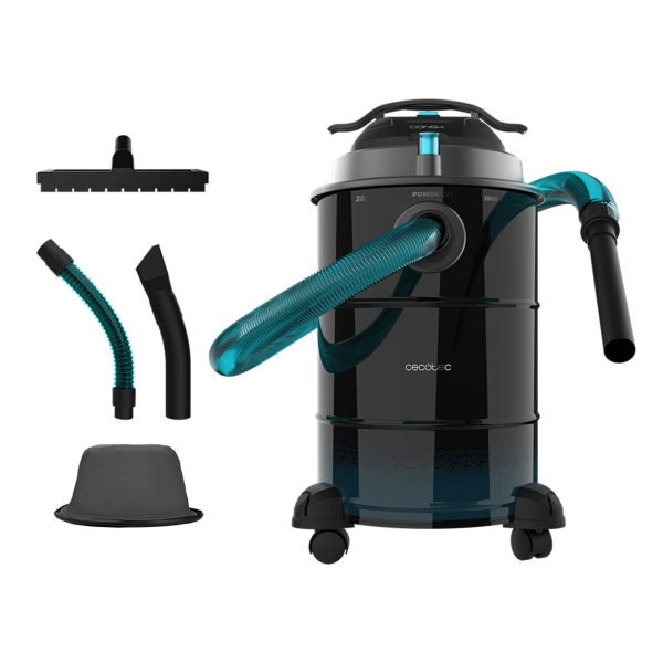 Cecotec Conga Ash 6000 EasyGo Home XL Aspirador de Cenizas y Pellet - Potencia de 1500W - Capacidad 30L - Succion 21kPa - Ruedas y Asa - Facil Limpieza - Incluye Accesorios - Color Negro y A