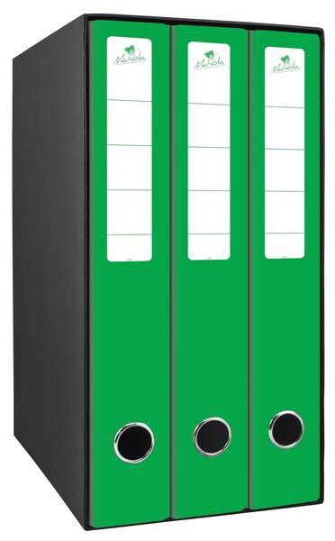 Mariola Box Modulo de 3 Archivadores con Rado 2 Anillas 40mm - Tamaño 35x26x17cm - Carton Forrado - Color Verde