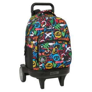 Safta Mochila con Carro - Ruedas Antivibracion Ultrasilenciosas - Bolsillo Frontal - Portabotellas - Tirador Doble - Hombreras Acolchadas - Incluye Tarjeta ID - 33L - 330x220x450mm - Multico